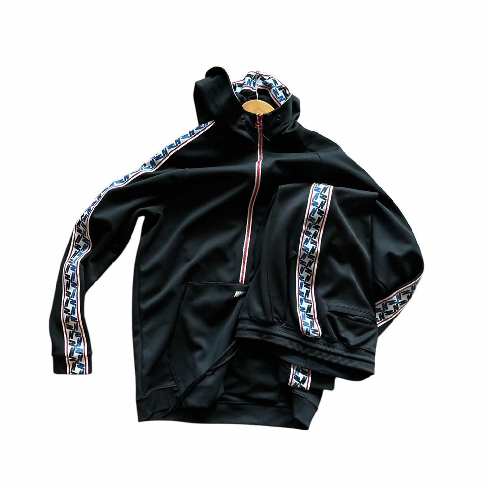 Black Nike Tracksuit with Patterned Stripes & Eagle Patch Small